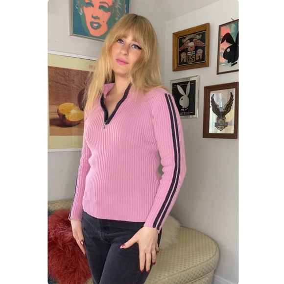 Roots 73 Half Zip Long Sleeved Sweater in Dusty Rose Pink - Racing Stripe - S/M - Picture 5 of 9